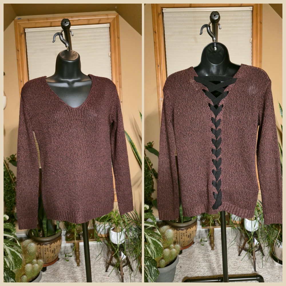 Chic V-Neck Sweater with Lace-Up Detail